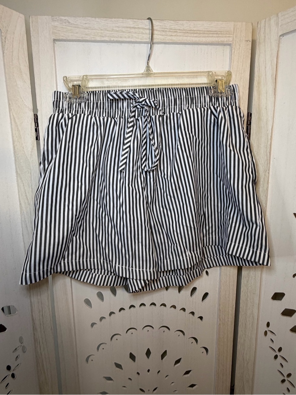 Striped Black & White Tie-Waist Women's Shorts